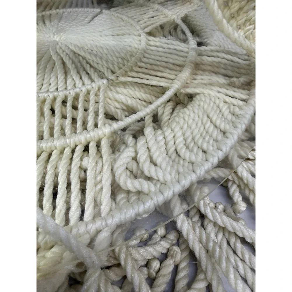 Vintage XL Macrame Hanging table & plant Hanger Retro Boho 70s Cream 88